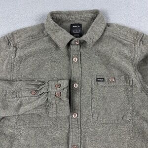 RVCA Shirt‎ Mens Medium Gray Herringbone Long Sleeve Button Front Casual